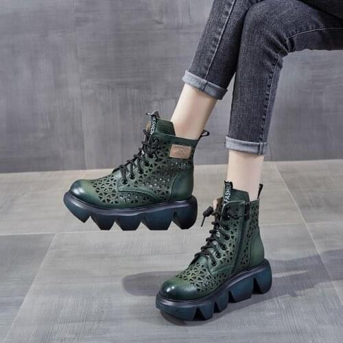 2021 Summer Leather Breathable Sandals Retro Thick-soled Sandals Fashion Leather Boots Hollow Shoes Combat Boots for Women 35-40
