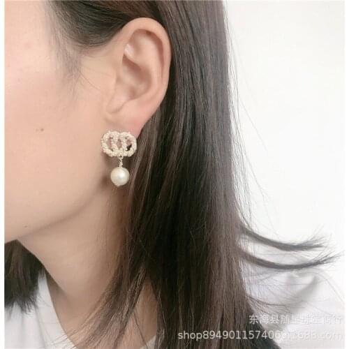 New earrings Pearl 925 sterling silver fashion Long pearl earrings womens internet Red