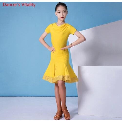 Latin Dance Clothes female Child Elegant Short sleeve Dress Competition Performance Clothing Summer Practice Skirt Girl
