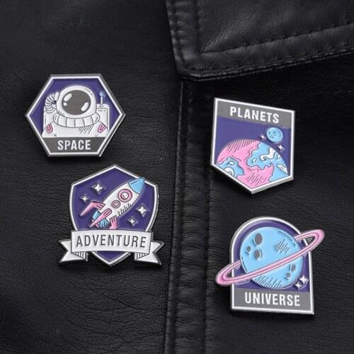 Lapel Badge Universe Adventure Jewelry Gift for Kids Friends Space Astronaut Enamel Pins Planet Rocket Space Station Bag Brooch