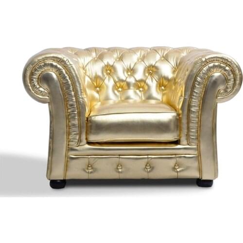 American Style Golden Leather Pull Button Sofa European Designer Living Room Model Room Sofa