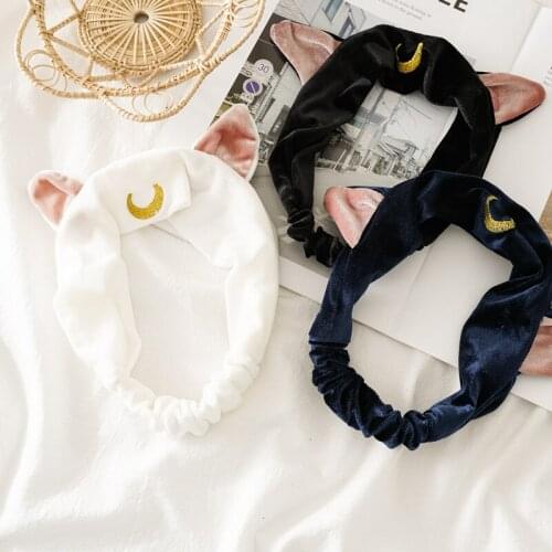 New 1PC 3Colors Anime Moon Women Cat Ears Headband Face Wash Cosmetic Hair Hoop Make up Headwear Shower Yoga Hair Band