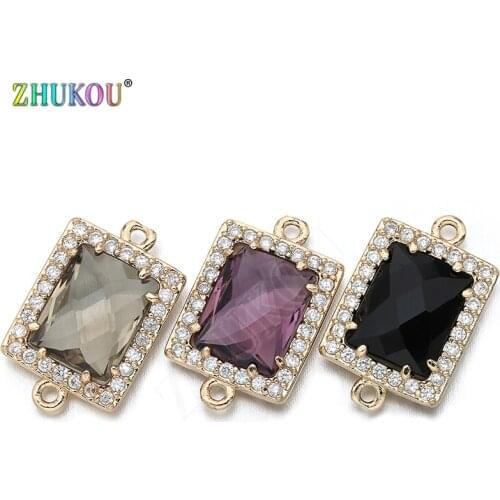 10*17mm High Quality Brass Cubic Zirconia Rectangle shape Charms Connectors DIY Jewelry Findings Making, Hole:1.0mm Model: VS296