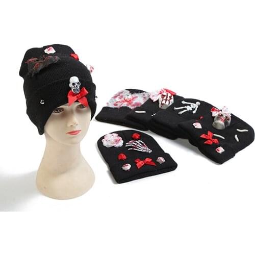 2021 Halloween Bloody Costume Adults Children Scary Blood Knit Warm Hat Zombie Party Accessories Horror Decor Masquerade Cap