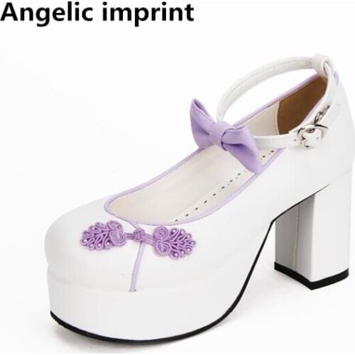 Angelic imprint china style woman mori girl lolita cosplay shoes lady high heels pumps women princess dress cheongsam shoes 8cm