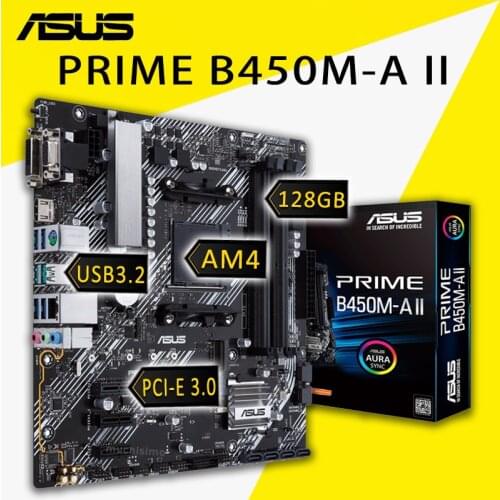 Asus PRIME B450M-A II Motherboard AMD B450 AMD RYZEN DDR4 128GB PCI-E 3.0 M.2 SSD VGA DVI Desktop AMD B450 Placa-mãe AM4 New