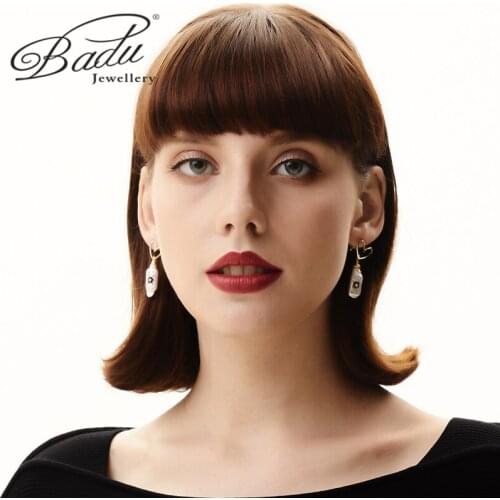 Badu Elegant Bohemia Handmade Pearl Drop Earrings for Women Luxury Zirconia Gold Stud Earring Wedding Jewelry Gift