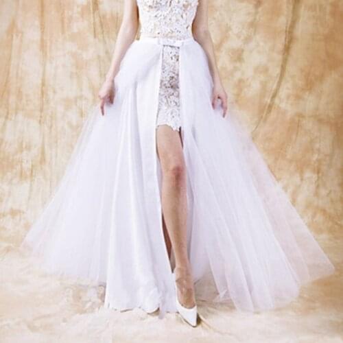 White Detachable White Detachable 5 Colors Bow Elastic Waist Bridal Overlay Wedding Skirt Floor Length Tulle Maxi Party Skirt