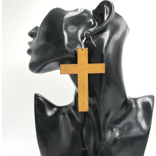 Free shipping 8cm Cross Wood Earrings can mixed light brown/dark brown/black color