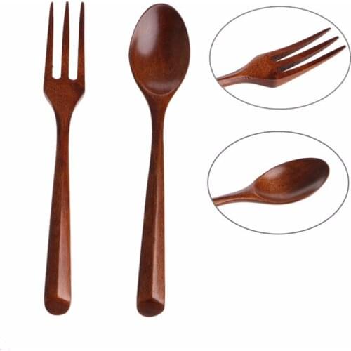 Wooden Triangular Handle Fork Utensil Kitchen Tool Craft Cooking Dinnerware Set Home