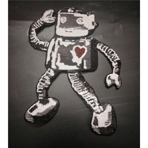 Children Cartoon Robot Denim T-shirt Patch Accessories Casual Clothing Home Decoration DIY Hand Embroidery Need Stitches