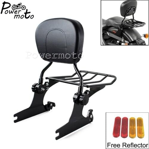 For Harley Softail Deluxe FLSTN Custom 2005-2015 Black Motorcycle Adjustable Detachable Sissy Bar Backrest Luggage Rack