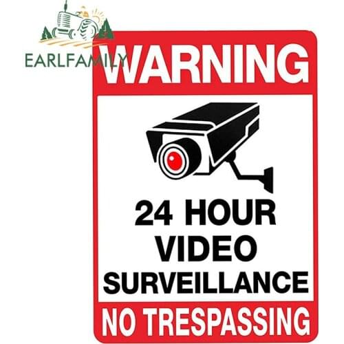EARLFAMILY 13cm x 9.3cm for Warning 24 Hour Video Surveillance Sign RV Car Assessoires Stickers Vinyl Car Wrap Decal Waterproof
