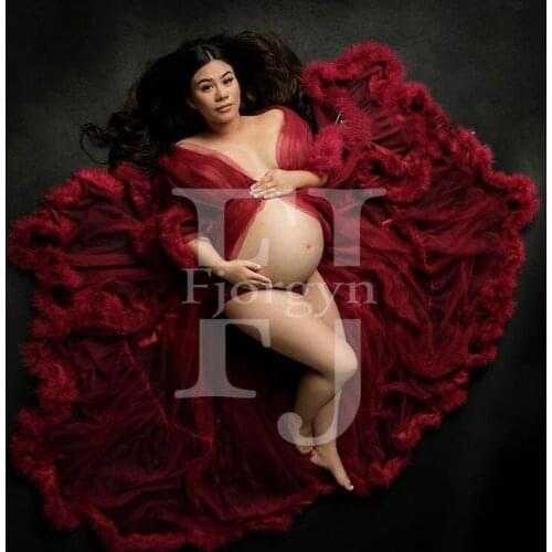 Elegant A-Line Tulle Maternity Dresses Long Sleeve Pregnancy Dresses For Photography Floor Length Evening Gowns 2020