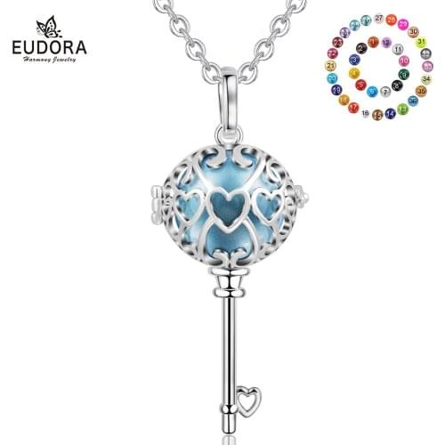 Eudora 18 mm Key Mexican Bola Necklace Bola Musical Pregnancy Cage Pendant with link Chain Women Fine Jewelry K234N18