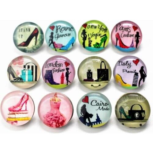 Hot Sale 18mm Fashion Women Gift Snap Button Print Glass Snap Buttons Charms Fit DIY Women Bracelet Necklace Jewelry