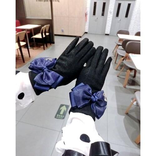 Letter Ribbon Bowknot Drop Ring Cashmere Gloves Korean Fashion Touch Screen Gloves Five Finger Thickening Warm Gloves Women