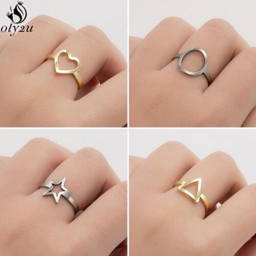 Bohemian Geometric Stainless Steel Rings for Women Simple Heart Round Star Ring Party Jewelry Accessories Bagues Pour Femme