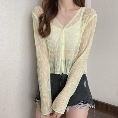 Short Sunscreen Knitted Cardiga 2021 Gentle And Simple Pure Color For Women Summer With Ice Silk Thin Fairy V-neck Long-sleeved