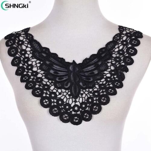1PCS Embroidery Edge Embroidered Floral Lace Neckline Neck Collar TrimClothes Sewing Applique 2 Colors