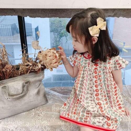 Summer fashion dress baby girls clothes Sweet rural style floral pattern fresh flower dress kids dress for girls