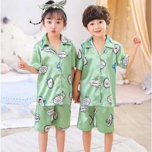 Summer Children Short Sleeve Kids Sleepwear Set Silk Pajamas Suits Boys Pyjamas for Kids Home Cloth Girls Pijamas Nightwear