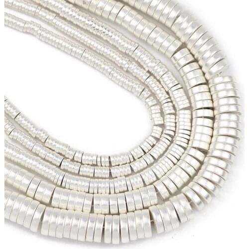 Matte White Gold Silvers Flat Round Hematite Natural Stone Spacer Loose Beads For Jewelry Making 3/4/6/8mm Diy Bracelet Necklace