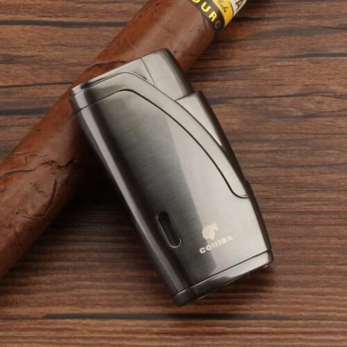 COHIBA Metal Cigar Lighters Windproof Luxury 2 Jet Torch Cigarette Lighter Flame Pocket Gas Lighter Butane Built-in Cigar Punch