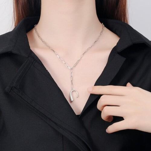 Cool Girl Fashion S925 Bamboo Necklace Abstract Geometry Necklace Personality Hipster Female Punk Style Collarbone Chain Jewelry