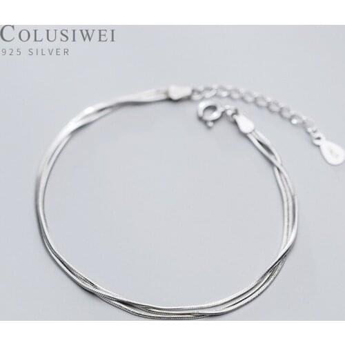 COLUSIWEI Fashion Minimalism Bracelet for Women Female Pure 925 Sterling Silver Three Layer Snake Chain Bracelet Fine Jewelry