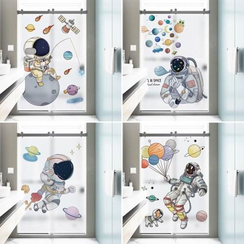 Cartoon universe starry sky astronaut glass film sticker frosted opaque childrens room toilet balcony window privacy film