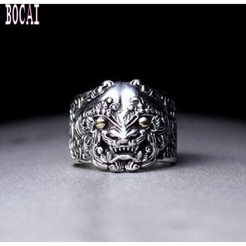 New S925 sterling silver jewelry Chinese style retro Thai silver enamel ring personality mens silver ring trend