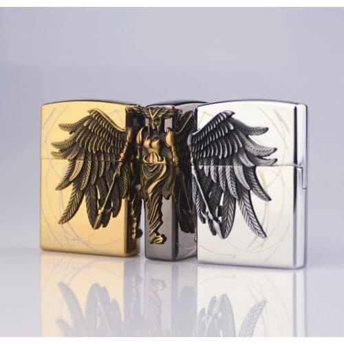 New Grinding Wheel Open Flame Metal Three-Sided Stickers Personalized Inflatable Lighter Gas Creative Gift