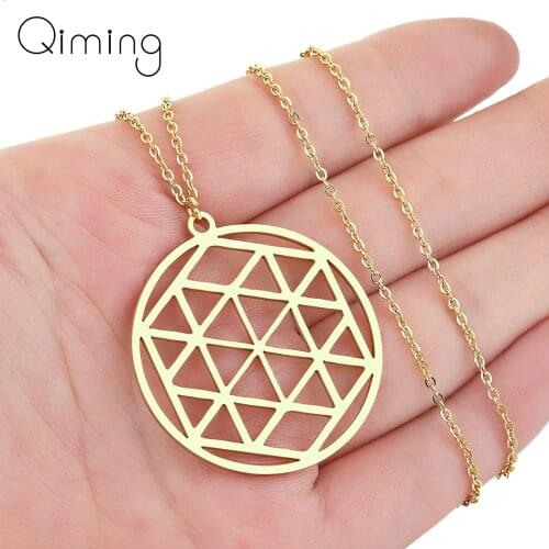 Stainless Steel Sacred Geometry Pendant Necklace Women Men Star Of David Simple Retro Dainty Jewelry Necklaces Gift