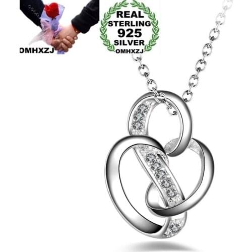 OMHXZJ Wholesale Personality Fashion OL Woman Girl Gift Silver Geometric AAA Zircon 925 Sterling Silver Pendant Necklace NC82