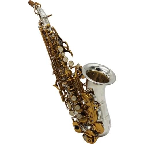 Custom B Flat Sax Small Curved Soprano Saxophone Silver plated body gold key
