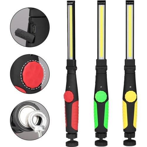 Portable USB Rechargeable COB LED Work Light Flashlight Built-in Battery Lantern Magnetic Hook for Camping Outdoor/Car Repair