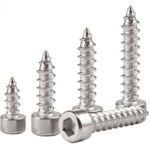 10 Pcs 304 Stainless Steel Cylinder Head Hexagon Socket Self-tapping Screws M2/M2.6/M3 Screws