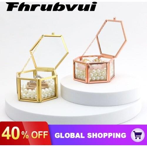 Hexagon Transparent Glass Ring Box Wedding Ring Box Geometric Clear Glass Jewelry Box Jewelry Organizer Holder Tabletop Containe