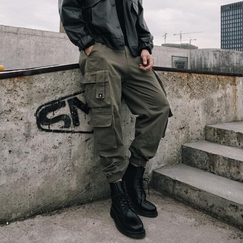 HOUZHOU Black Cargo Pants for Men Casual Korean Style Cotton Mens Cargo Trousers Male Green Pants Techwear Streetwear Hip Hop