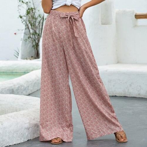 High Waist Pants Fashion Streetwear Vintage Flower Printing HolidaySummer Loose Lace-up Pant Plus Size Boot Cut Summer Trouser