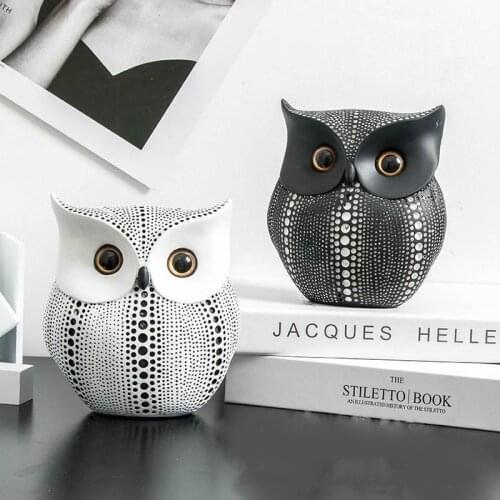 Nordic Creative Wave Dot Owl Resin Sculpture Home Interior Decoration Porch Office Personality Crafts Small Sculpture Toy