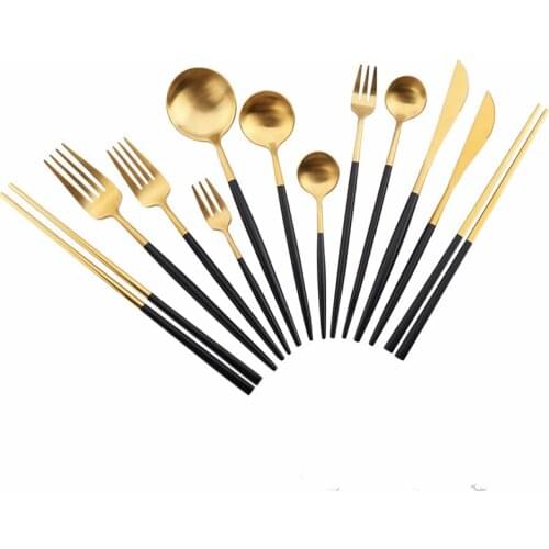 Dinnerware Gold Matte Cutlery Set Western Stainless Steel Tableware Home Tea Spoon Fork Knife Set Dishwasher safe