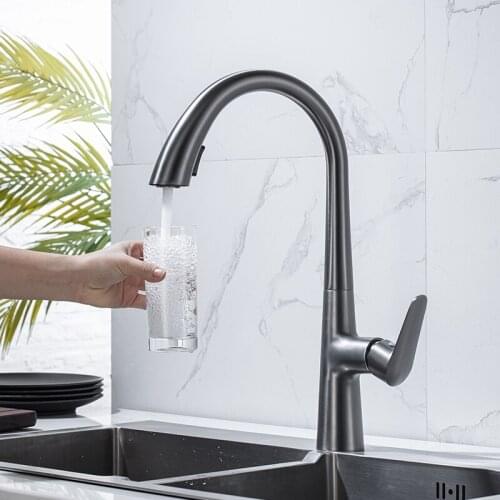 Light grey Brass Kitchen sink faucet Pull out Copper Kitchen faucet with two functions kitchen spray High Quality kitchen tap