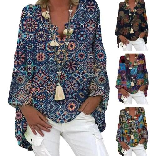 Tops V Neck Long Sleeve Vintage Leisure Blouse Casual Blouses Tops Sexy V-neck Long Sleeve Shirt Tops Loose BF Style for Women