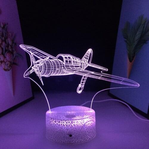 Aircraft Series 3D LED Lamp White Cracked Base Acrylic panel 7 Color Changes With Remote Control Home Decor USB Charging