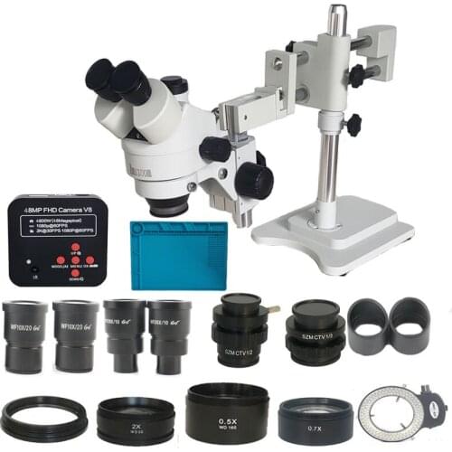 3.5X-180X Simul Focal Double Arm Trinocular Stereo Microscope 48MP V8 HDMI Digital USB Camera Lab Surgery Mobile Phone Repair