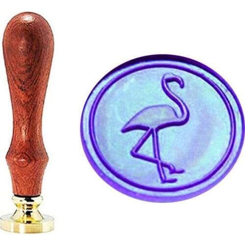 Vintage Custom Flamingos Crane Personalized Picture Letter Logo Retro Invitation Wax Seal Stamp Rosewood Handle Set