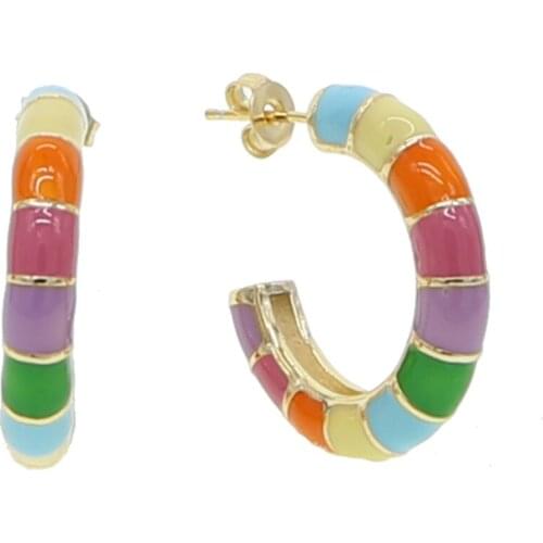 Candy rainbow enamel circle hoop earring Gold color Fashion Colorful european girl women trendy hoop jewelry earrings