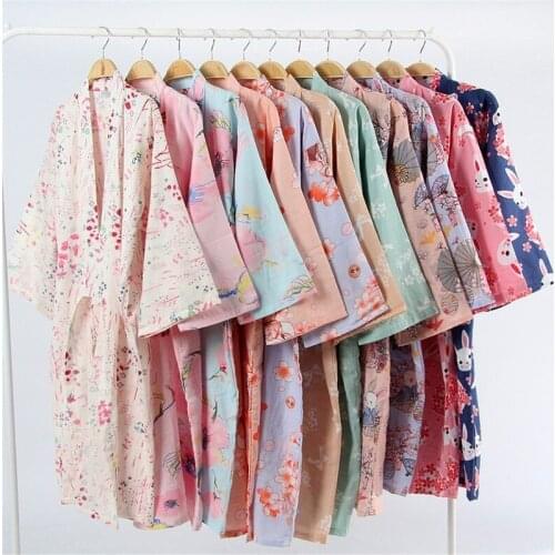 17Colors Cotton Woman Kimono Pajamas Yukata Japanese Style Floral Loose Long Sleepwear NightGown Cardigan Leisure Bathrobe